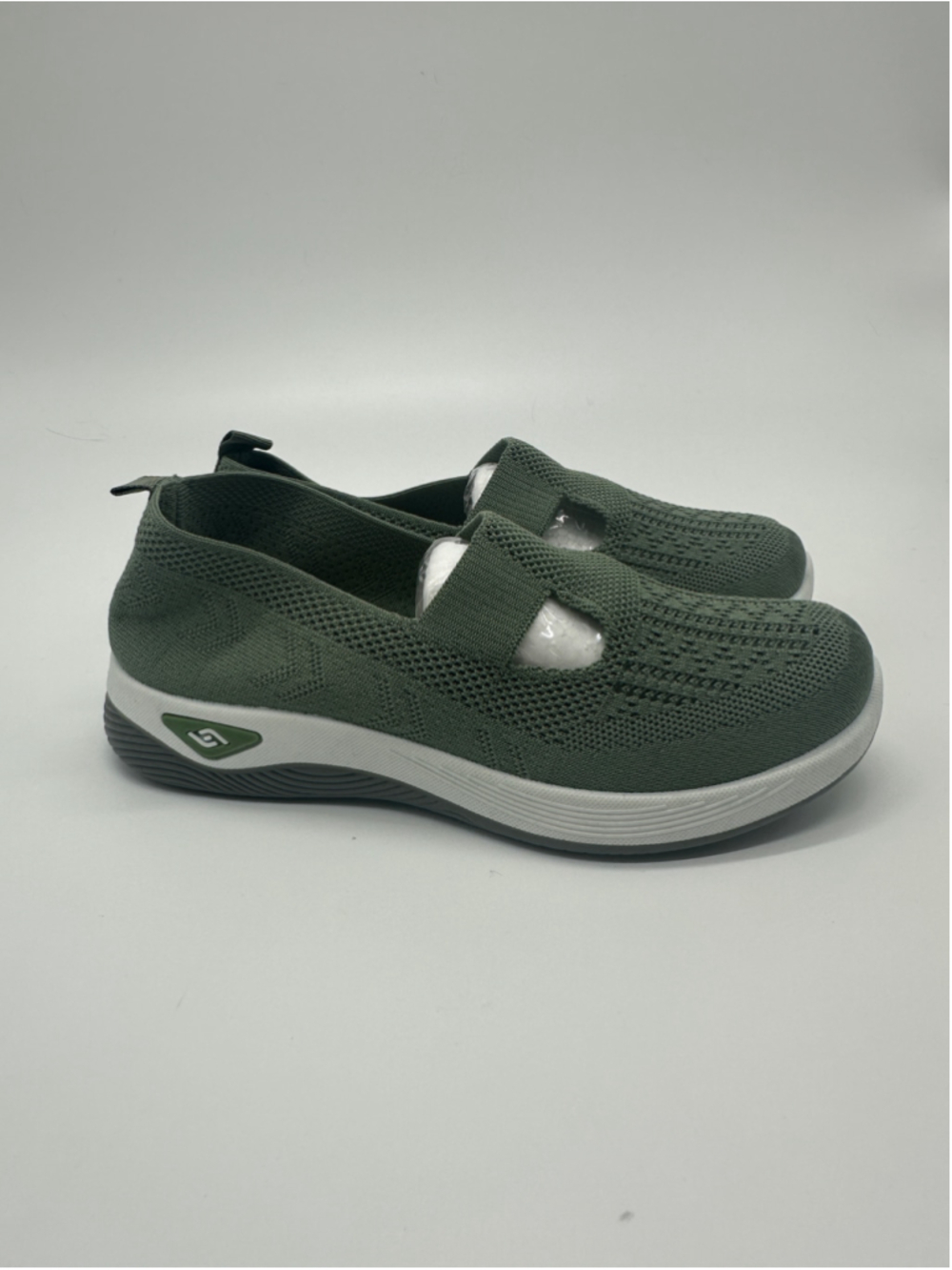Women's Knit Mary Jane Walking Shoes Sage Green Slip On Comfort EU 37 Stretch